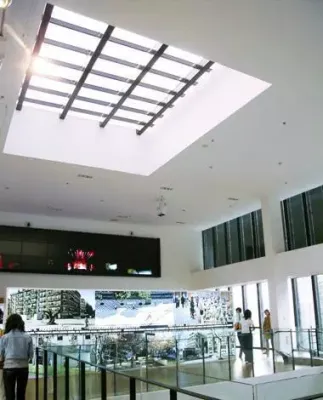 Interior view of bamboo house skylight incorporating Amorphous Silicon Photovoltaic Technology Glass by Onyx Solar