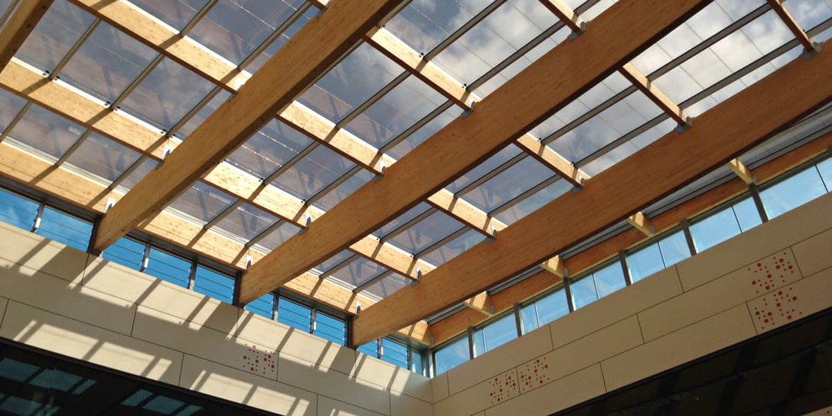 Interior view of ING Direct Bank skylight incorporating Amorphous Silicon Photovoltaic Technology Glass by Onyx Solar