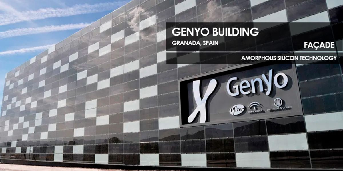 Genyo Building façade incorporating Amorphous Silicon Photovoltaic Technology Glass by Onyx Solar