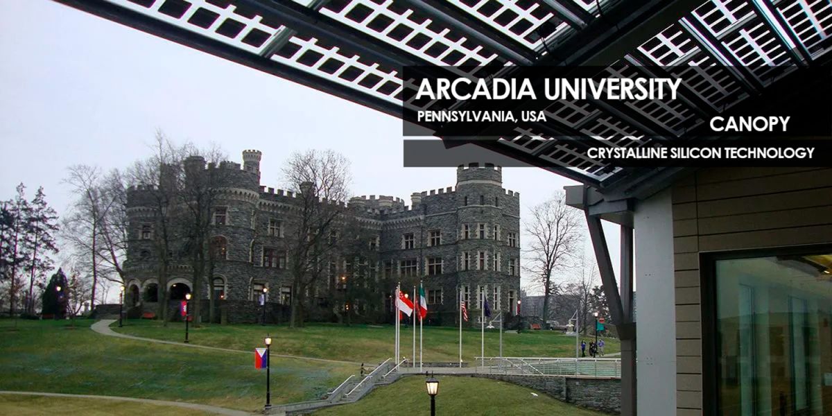 Arcadia University canopy incorporating Crystalline SIlicon Photovoltaic Technology Glass by Onyx Solar