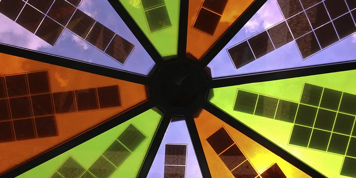 Inside details of Coloured canopy featuring Crystalline Silicon Photovoltaic Technology Glass by Onyx Solar