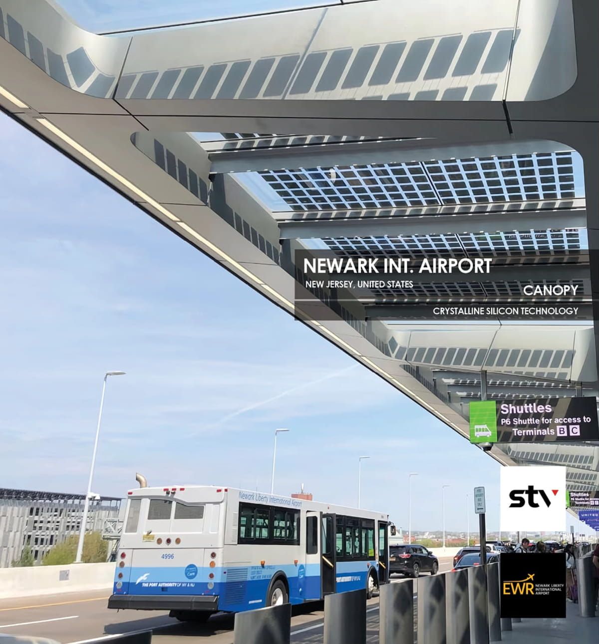 Newar International Airport Canopy incorporating Crystalline Silicon Photovoltaic Technology Glass by Onyx Solar