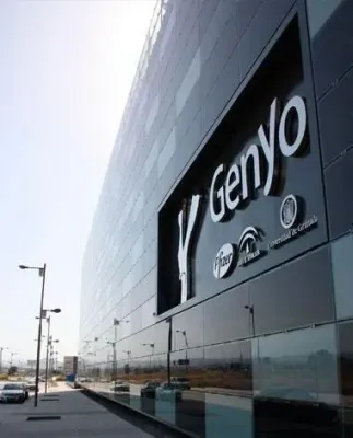 Side view of Genyo Building façade incorporating Amorphous Silicon Photovoltaic Technology Glass by Onyx Solar