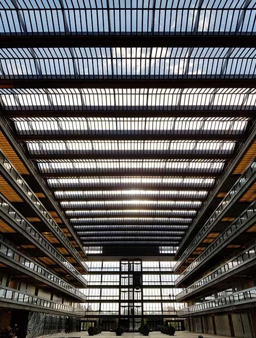 Bell Works skylight featuring amorphous silicon photovoltaic technology by Onyx Solar