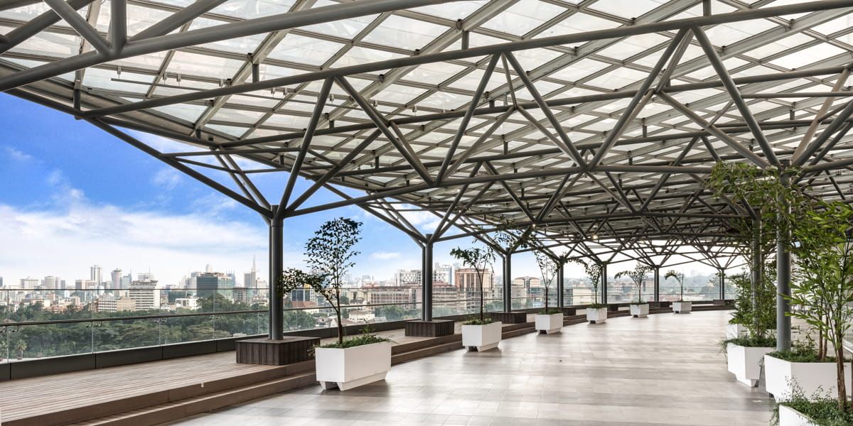 Interior view of I&M Bank skylight incorporating Amorphous Silicon Photovoltaic Technology Glass by Onyx Solar