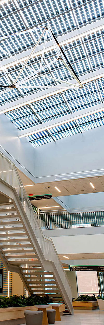 Interior view of building with skylight detail