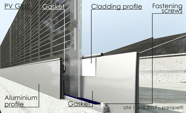 Detail of photovoltaic balustrade system