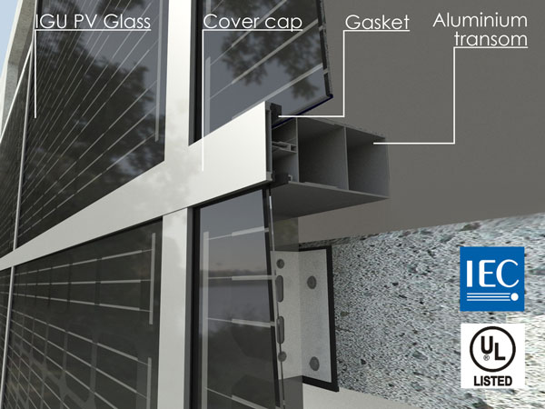 Detail of photovoltaic curtain wall system