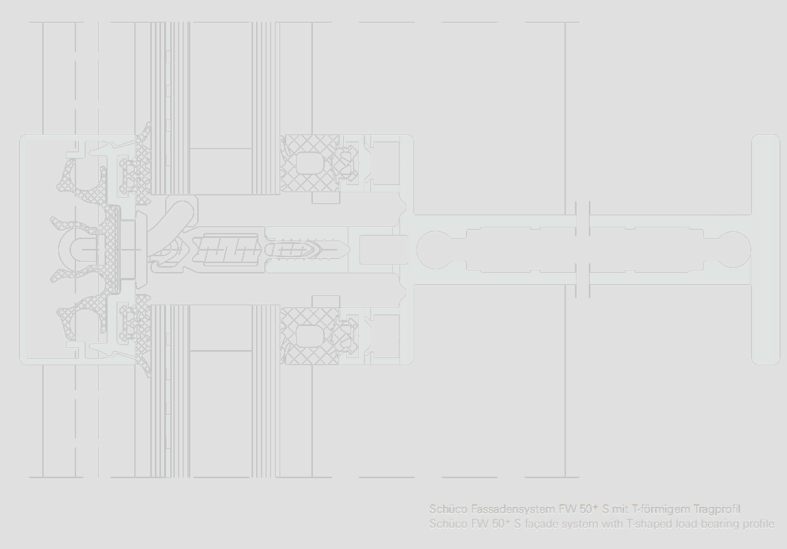 Technical constructive detail of Schucco FW 50+ S façade system