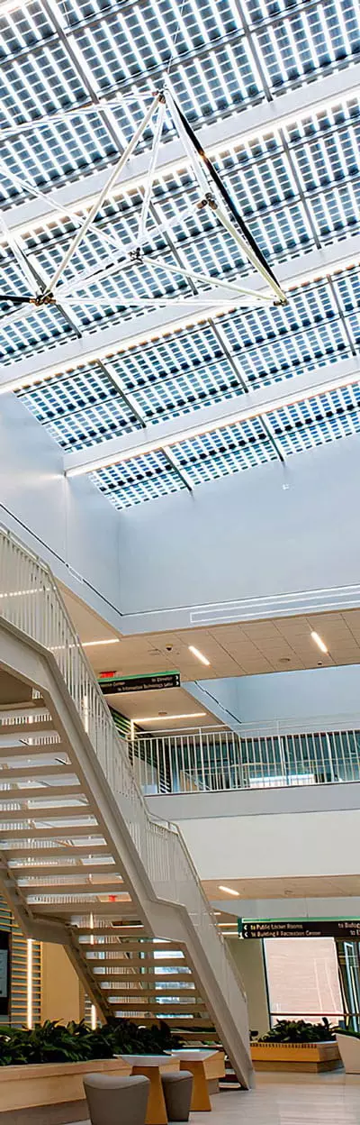 Interior view of building with skylight detail