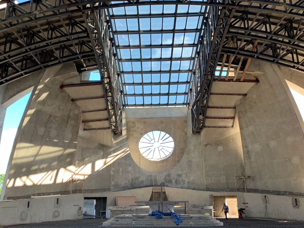 Interior view of Bayaguana Basilica skylight incorporating Amorphous Silicon Photovoltaic Technology Glass by Onyx Solar 