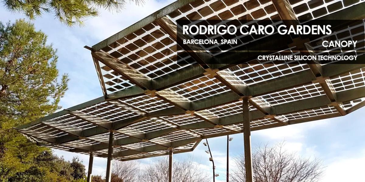 Rodrigo Caro Gardens canopy incorporatinf Crystalline Silicon Photovoltaic Technology Glass by Onyx Solar