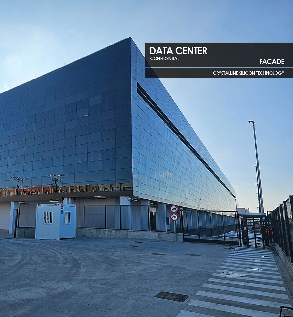 Data Center Façade incorporating Crystalline Silicon Photovoltaic Technology Glass by Onyx Solar 