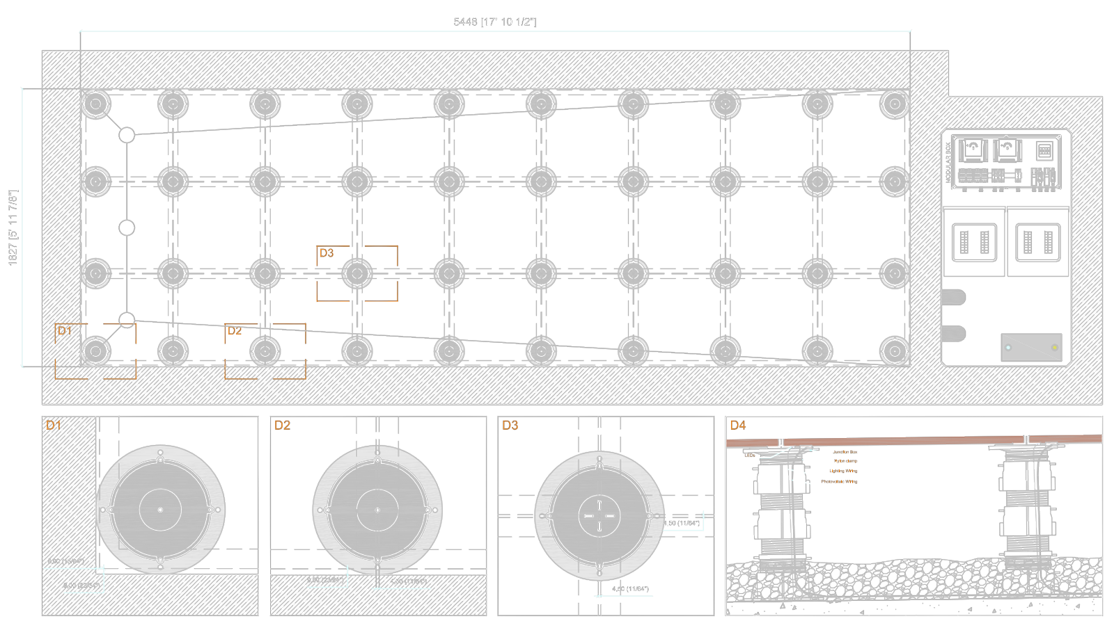 Technical constructive details of Walkable floor mounting system