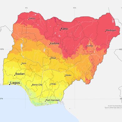 Nigeria solar radiation map