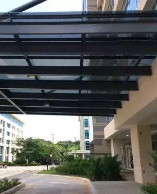 Side view of Panama Pacific canopy incorporating Amorphous Silicon Photovoltaic Technology Glass by Onyx Solar