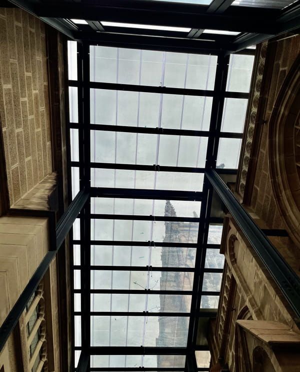 Interior view of St. Andrew´s Cathedral skylight featuring Amorphous Silicon Photovoltaic Technology Glass by Onyx Solar