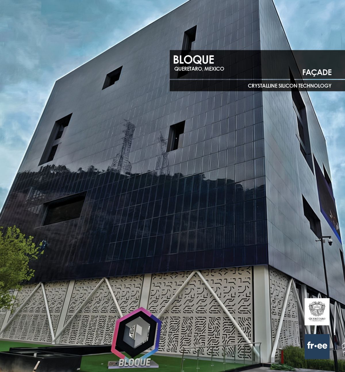 Bloque façade incorporating Crystalline Silicon Photovoltaic Technology Glass by Onyx Solar 