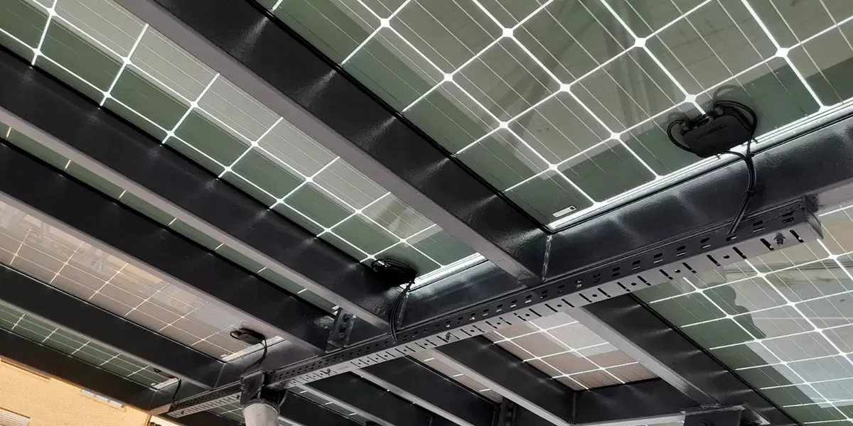 Interior details of Santiago Calatrava School canopy featuring Crystalline Silicon Photovoltaic Technology Glass by Onyx Solar