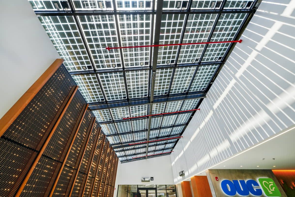 Detail of Orlando Utilities Commission canopy featuring crystalline silicon photovoltaic technology by Onyx Solar