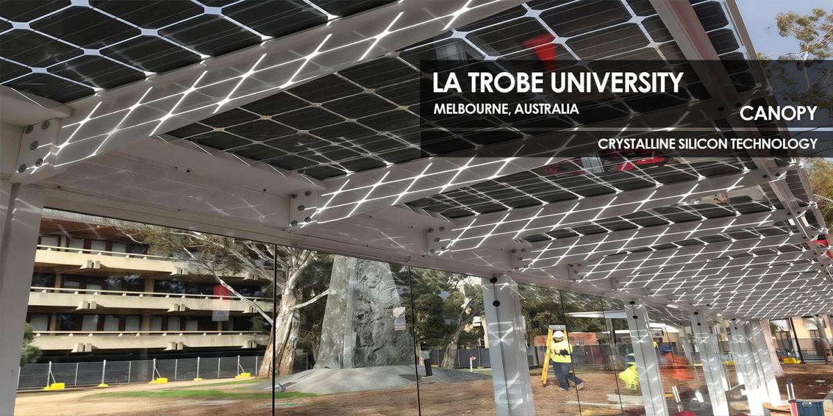 La Trobe University canopy incorporating Crystalline Silicon Photovoltaic Technology Glass by Onyx Solar