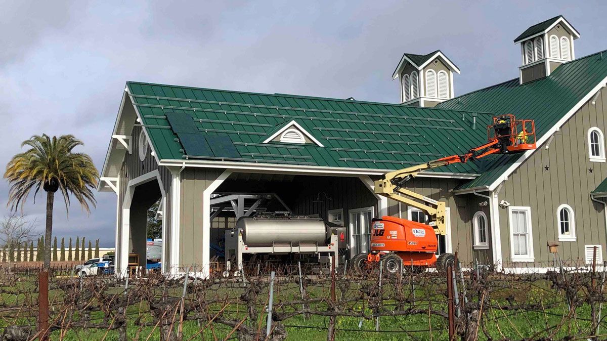 Corison Winery Roof incorporating Crystalline Silicon Photovoltaic Technology Glass by Onyx Solar under construction