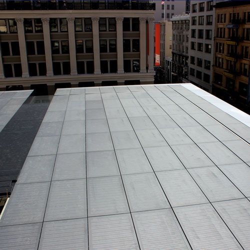 Image of a roof constructed with photovoltaic glass