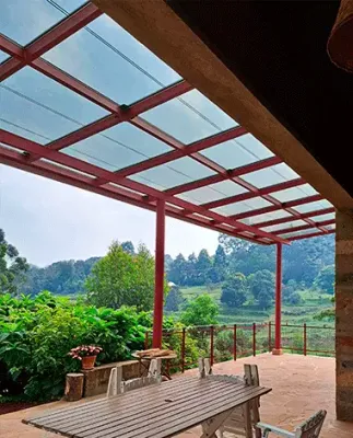 Interior view of Private Residence canopy incorporating Amorphous Silicon Photovoltaic Technology Glass by Onyx Solar