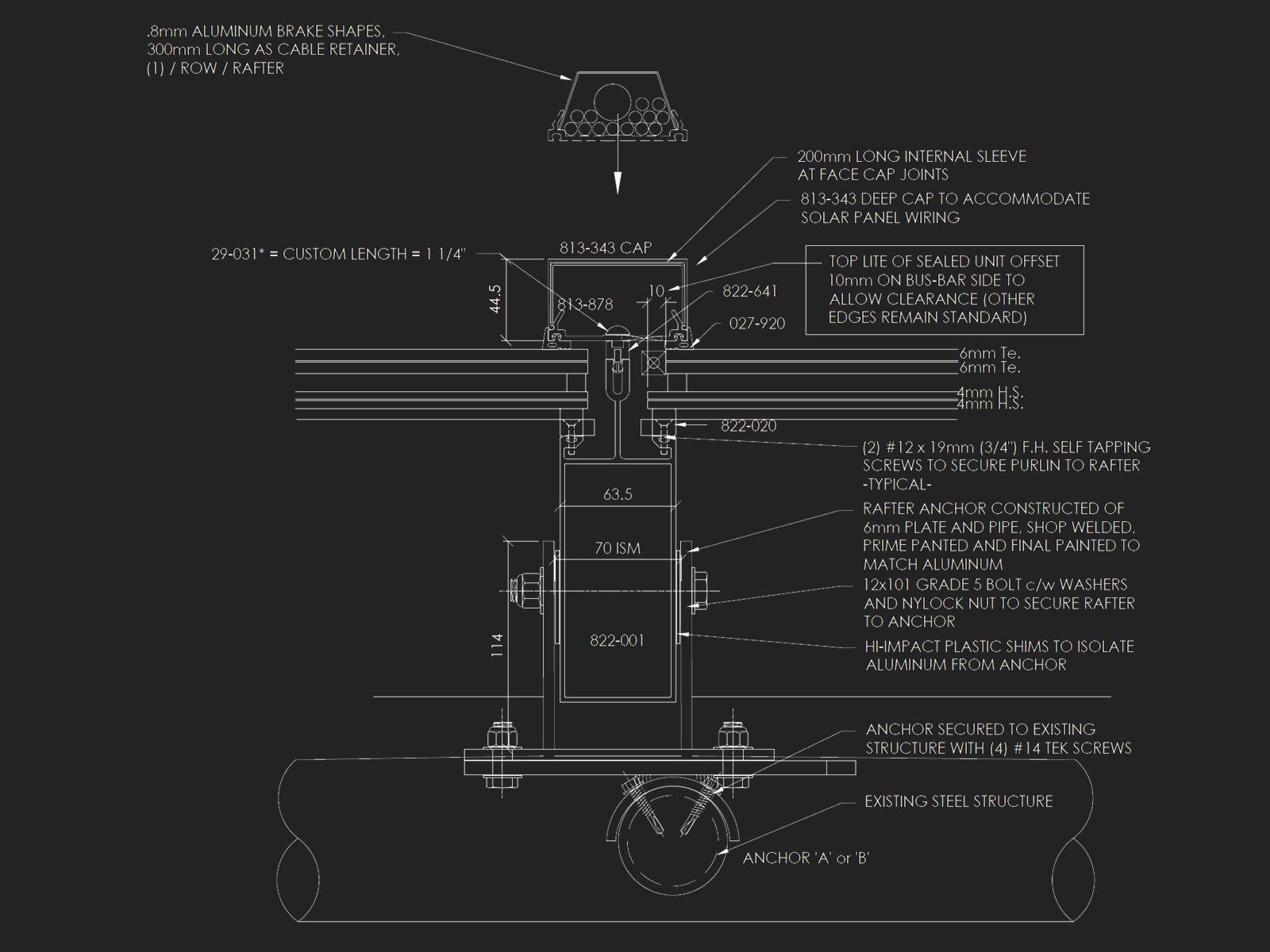 Technical constructive details of typical rafter Onyx Solar