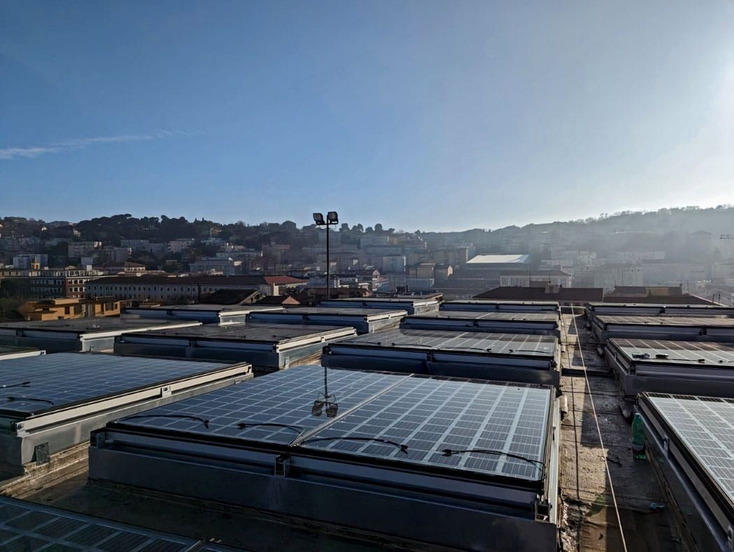 Exterior Details of Ancona Court skylight incorporating Crystalline Silicon Photovoltaic Technology Glass by Onyx Solar