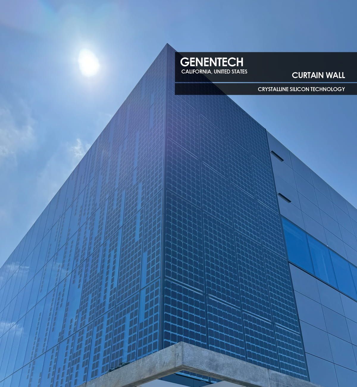 Genentech curtain wall featuring crystalline silicon technology photovoltaic glass by Onyx Solar