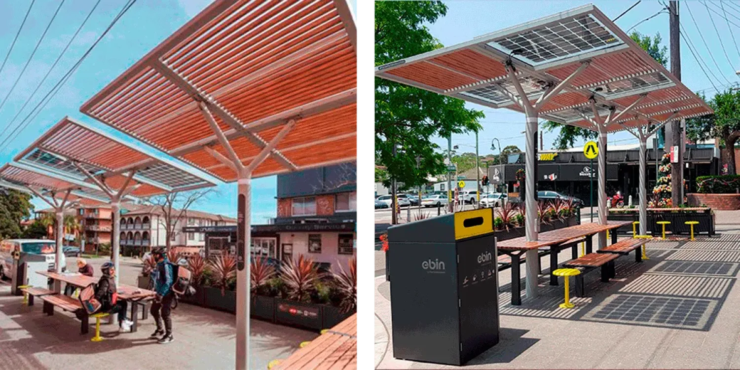 Photovoltaic Street Furniture in Sydney featuring crystalline silicon technology pv glass by Onyx Solar