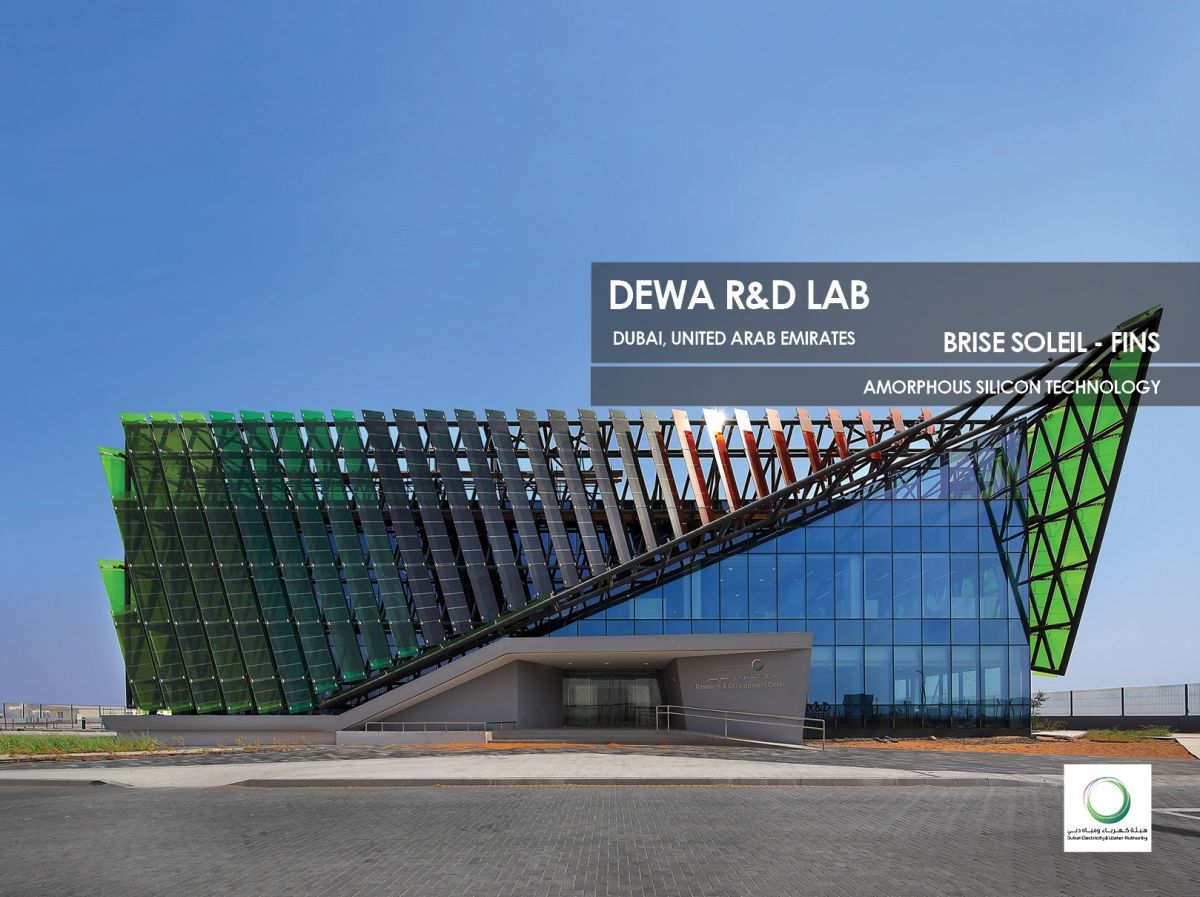 Dewa R&D Lab Brise Soleil incorporating Amorphous Silicon Photovoltaic Technology Glass by Onyx Solar 