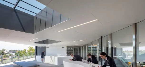 Inside View of Grammar School Photovoltaic Amorphous Skylight by Onyx Solar