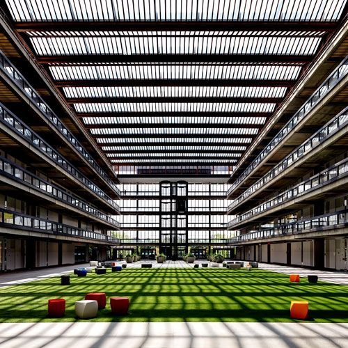 Image depicting the interior of a building with a photovoltaic glass skylight.