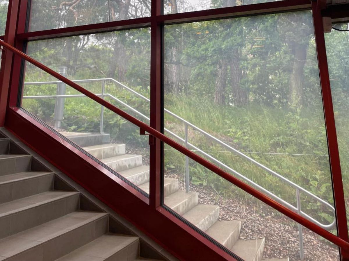 Interior view of Frölunda Kulturhus façade incorporating Amorphous Silicon Photovoltaic Technology Glass by Onyx Solar