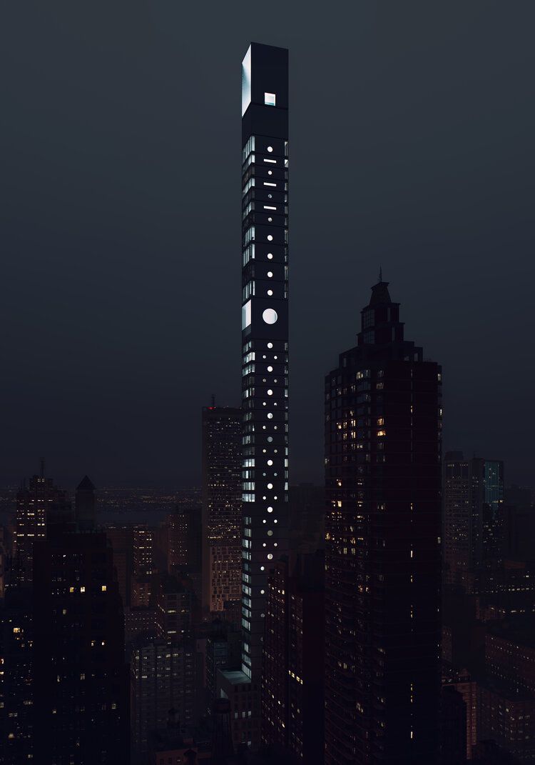 Night view of the 262 Fifth Avenue building featuring Crystalline Silicon Photovoltaic Technology glass by Onyx Solar