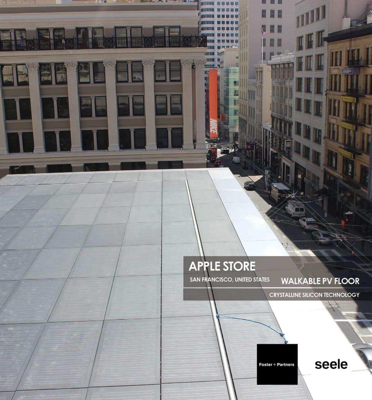 Apple Store Walkable PV Floor incorporating Crystalline Silicon Photovoltaic Technology Glass by Onyx Solar