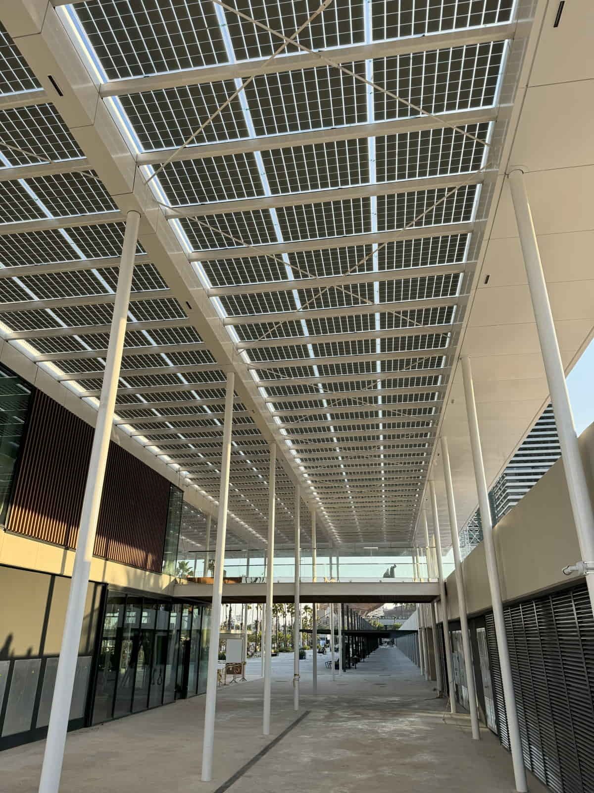 Interior view of Olimpic Port Canopy incorporating Crystalline Silicon Photovoltaic Technology Glass by Onyx Solar