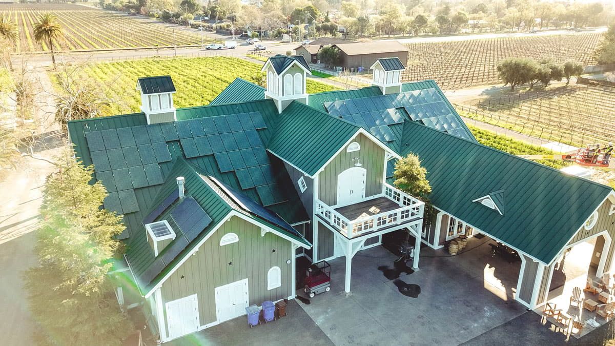 Overview of Corison Winery roof incorporating Crystalline Silicon Photovoltaic Technology Glass by Onyx Solar