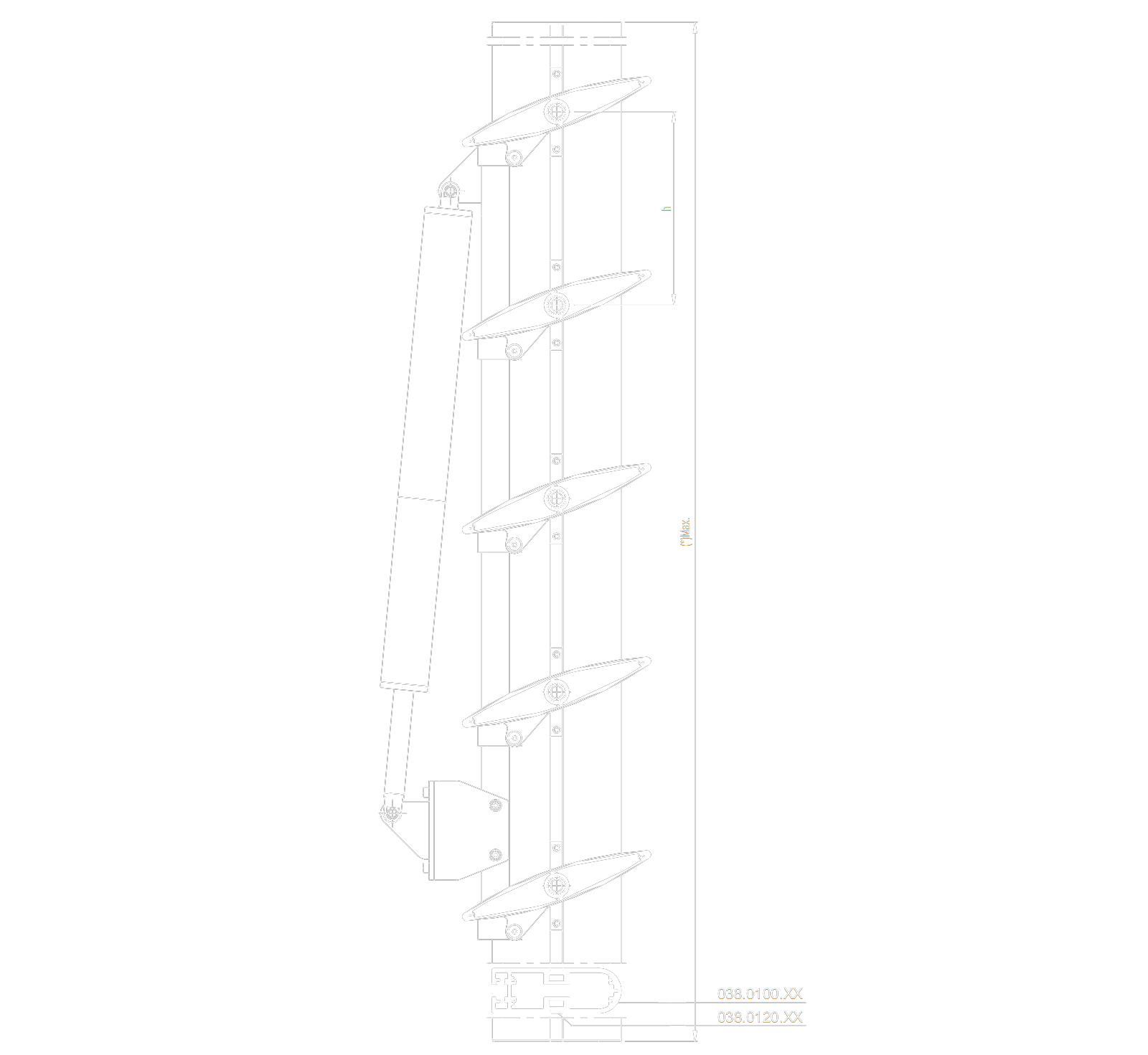 Technical constructive details of Reynaers BS 100 moveable Louvers with motor drive