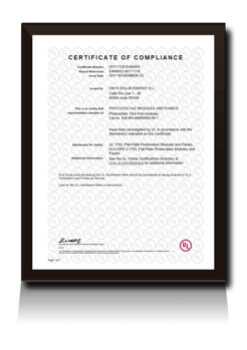 Certification document of Onyx Solar Photovoltaic Floor 