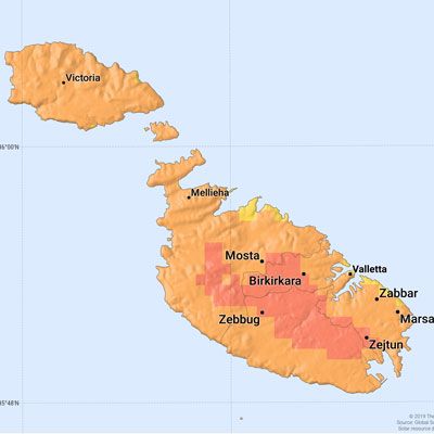 Malta solar radiation map