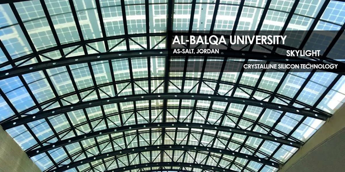 Al-Balqa University canopy incorporating Crystalline Silicon Photovoltaic Technology Glass by Onyx Solar 