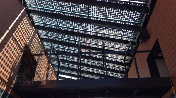 Interior view of Lumen Shopping Center skylight incorporating Crystalline Silicon Photovoltaic Technology Glass by Onyx Solar