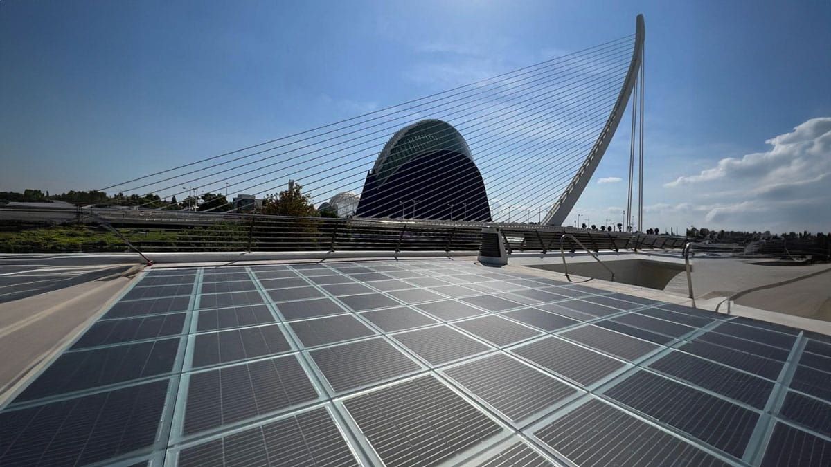 Exterior view of The City of Arts and Sciences walkable floor incorporating Crystalline Silicon Photovoltaic Technology Glass by Onyx Solar