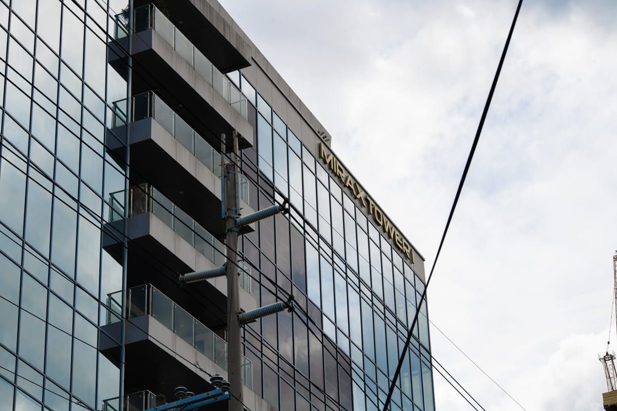 Exterior view  of Mirax Tower façade incorporating Amorphous Silicon Photovoltaic Technology Glass by Onyx Solar