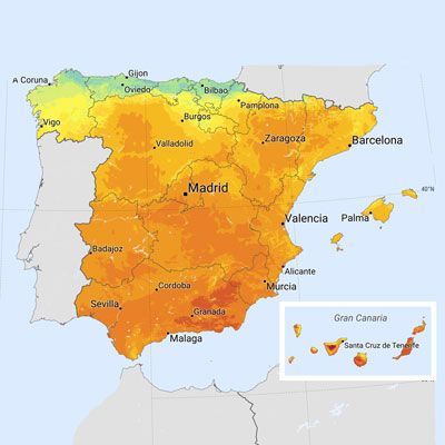 Spain solar radiation map