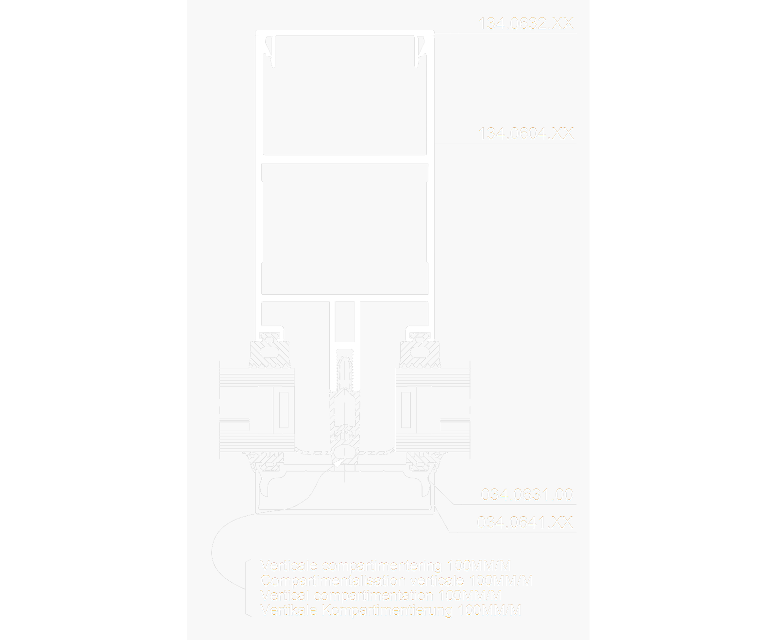 Technical constructive detail of Reynaers CS 60 Solar vertical internal structure