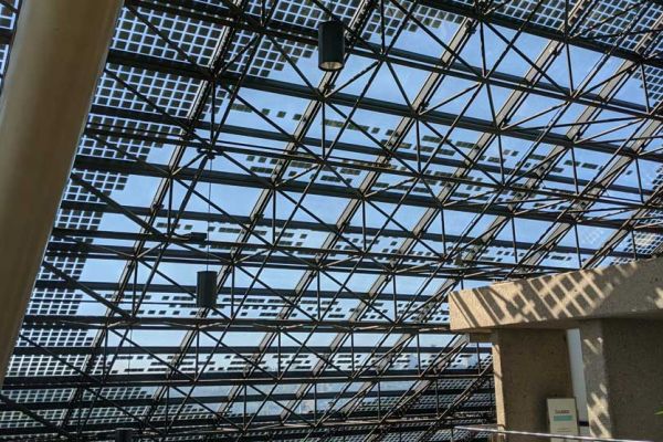 Interior view of Convention Centre skylight incorporating Crystalline Silicon Photovoltaic Technology Glass by Onyx Solar